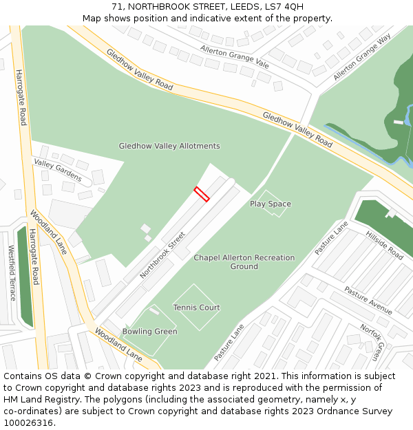 71, NORTHBROOK STREET, LEEDS, LS7 4QH: Location map and indicative extent of plot