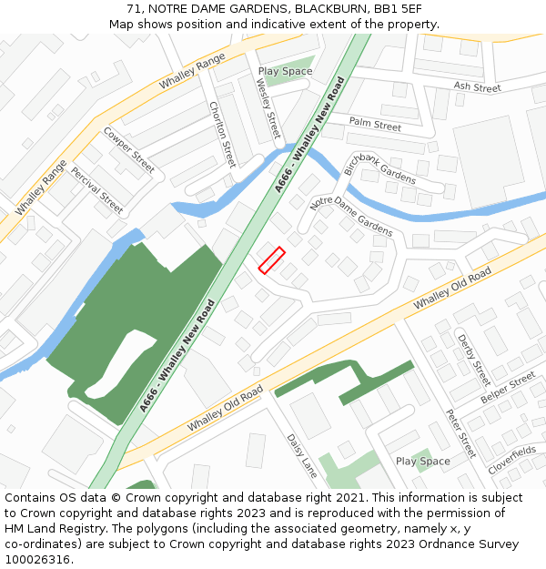 71, NOTRE DAME GARDENS, BLACKBURN, BB1 5EF: Location map and indicative extent of plot