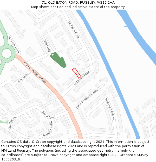 71, OLD EATON ROAD, RUGELEY, WS15 2HA: Location map and indicative extent of plot