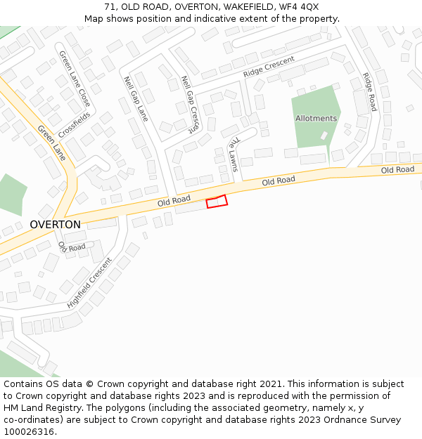 71, OLD ROAD, OVERTON, WAKEFIELD, WF4 4QX: Location map and indicative extent of plot