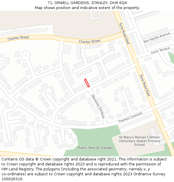 71, ORWELL GARDENS, STANLEY, DH9 6QA: Location map and indicative extent of plot