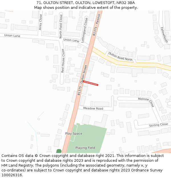 71, OULTON STREET, OULTON, LOWESTOFT, NR32 3BA: Location map and indicative extent of plot