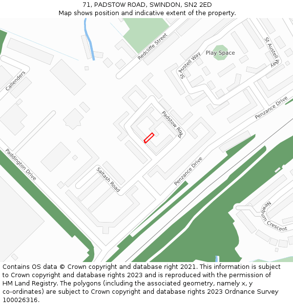 71, PADSTOW ROAD, SWINDON, SN2 2ED: Location map and indicative extent of plot
