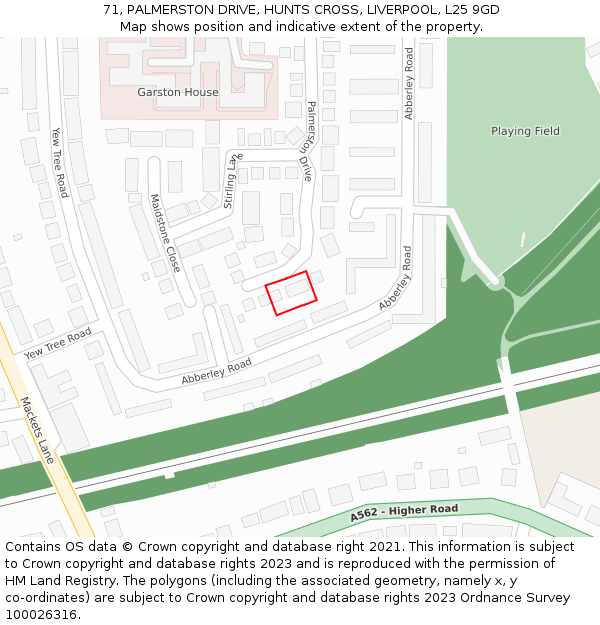 71, PALMERSTON DRIVE, HUNTS CROSS, LIVERPOOL, L25 9GD: Location map and indicative extent of plot
