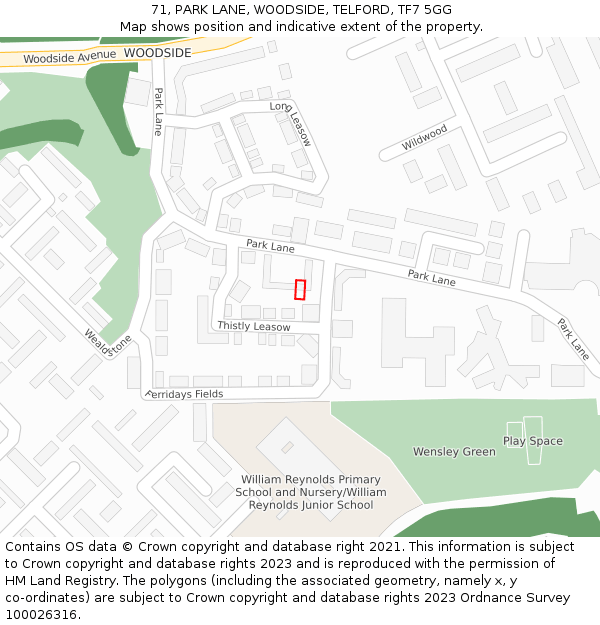 71, PARK LANE, WOODSIDE, TELFORD, TF7 5GG: Location map and indicative extent of plot