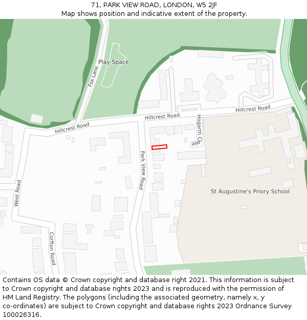 71, PARK VIEW ROAD, LONDON, W5 2JF: Location map and indicative extent of plot