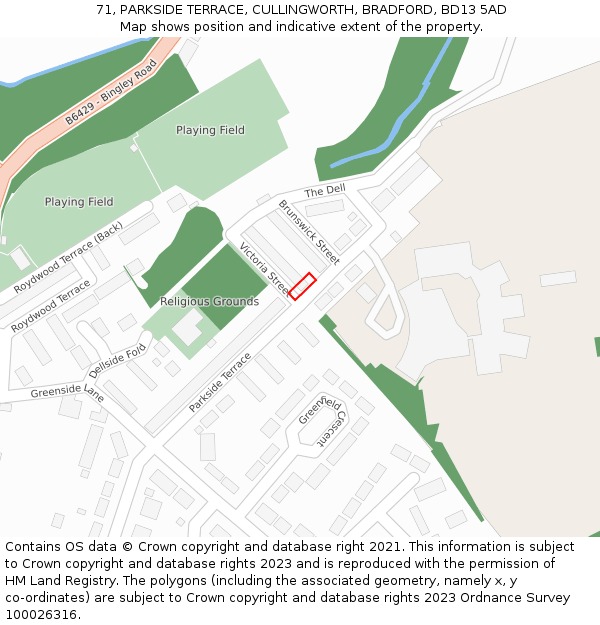 71, PARKSIDE TERRACE, CULLINGWORTH, BRADFORD, BD13 5AD: Location map and indicative extent of plot