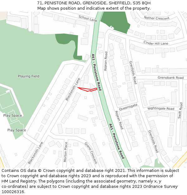 71, PENISTONE ROAD, GRENOSIDE, SHEFFIELD, S35 8QH: Location map and indicative extent of plot