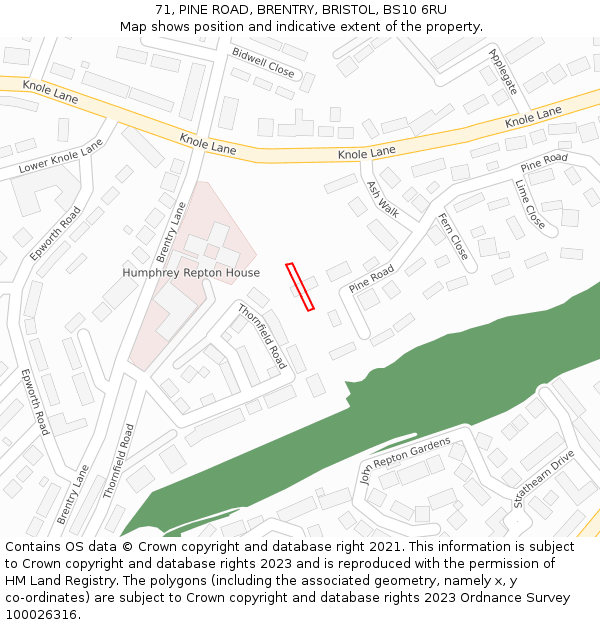 71, PINE ROAD, BRENTRY, BRISTOL, BS10 6RU: Location map and indicative extent of plot