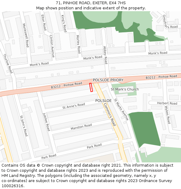 71, PINHOE ROAD, EXETER, EX4 7HS: Location map and indicative extent of plot
