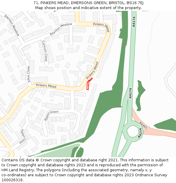 71, PINKERS MEAD, EMERSONS GREEN, BRISTOL, BS16 7EJ: Location map and indicative extent of plot