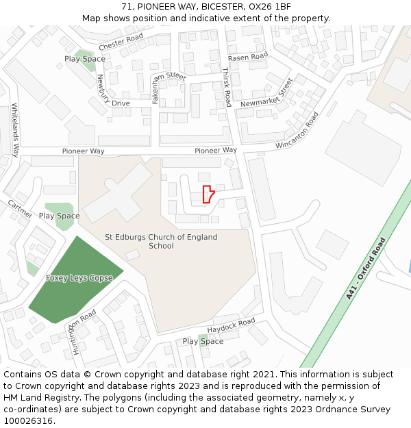 71, PIONEER WAY, BICESTER, OX26 1BF: Location map and indicative extent of plot