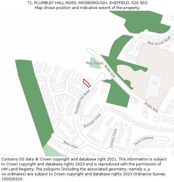 71, PLUMBLEY HALL ROAD, MOSBOROUGH, SHEFFIELD, S20 5EG: Location map and indicative extent of plot