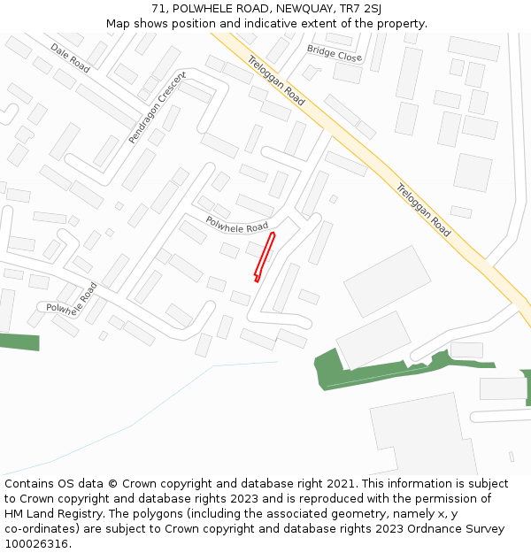 71, POLWHELE ROAD, NEWQUAY, TR7 2SJ: Location map and indicative extent of plot
