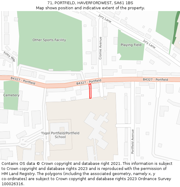 71, PORTFIELD, HAVERFORDWEST, SA61 1BS: Location map and indicative extent of plot