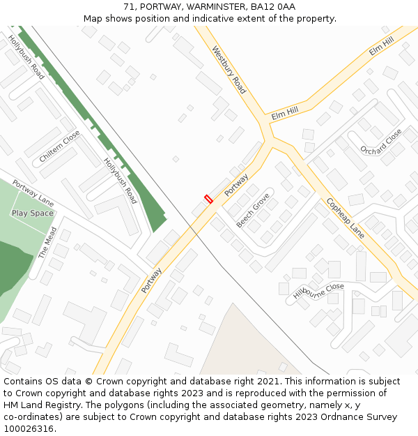 71, PORTWAY, WARMINSTER, BA12 0AA: Location map and indicative extent of plot