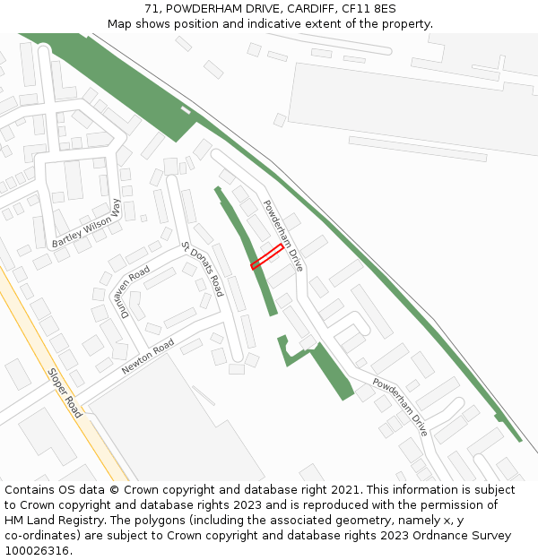 71, POWDERHAM DRIVE, CARDIFF, CF11 8ES: Location map and indicative extent of plot