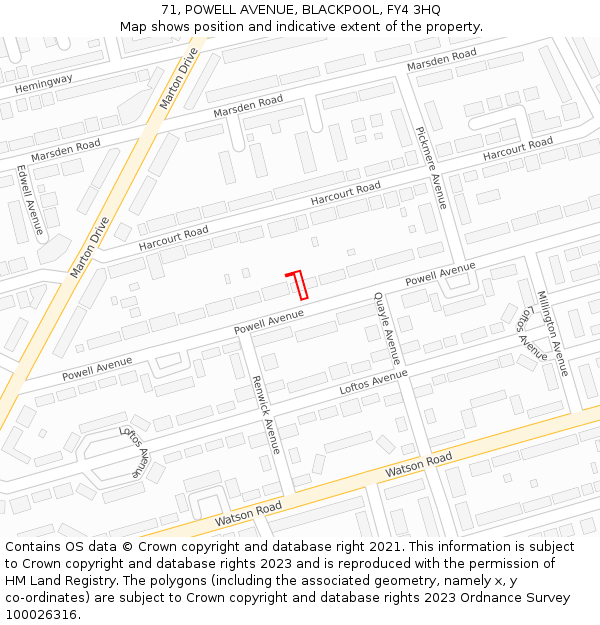71, POWELL AVENUE, BLACKPOOL, FY4 3HQ: Location map and indicative extent of plot