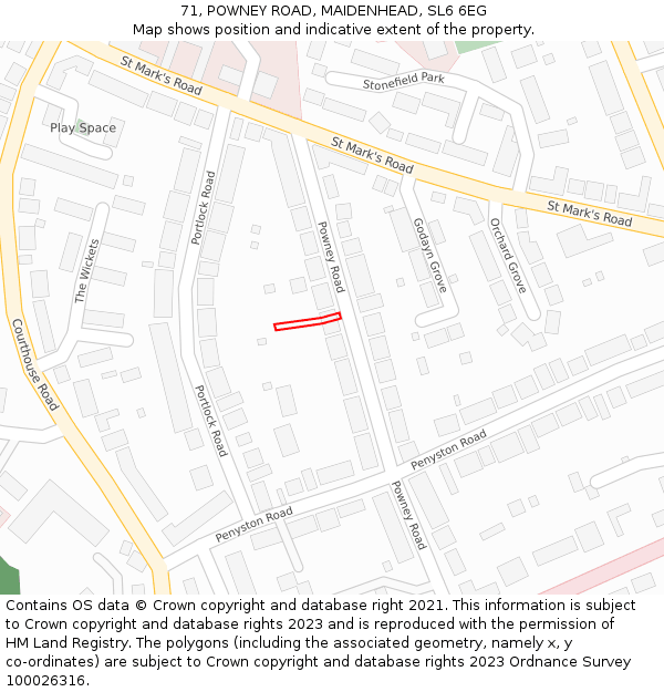 71, POWNEY ROAD, MAIDENHEAD, SL6 6EG: Location map and indicative extent of plot