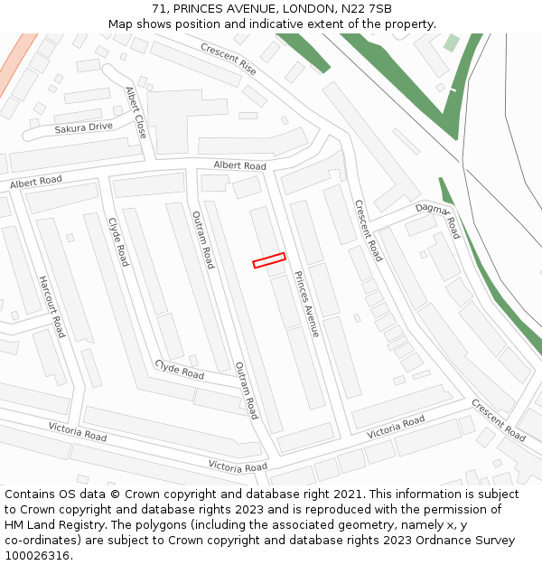 71, PRINCES AVENUE, LONDON, N22 7SB: Location map and indicative extent of plot