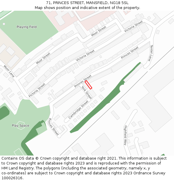 71, PRINCES STREET, MANSFIELD, NG18 5SL: Location map and indicative extent of plot