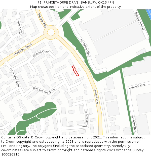 71, PRINCETHORPE DRIVE, BANBURY, OX16 4FN: Location map and indicative extent of plot