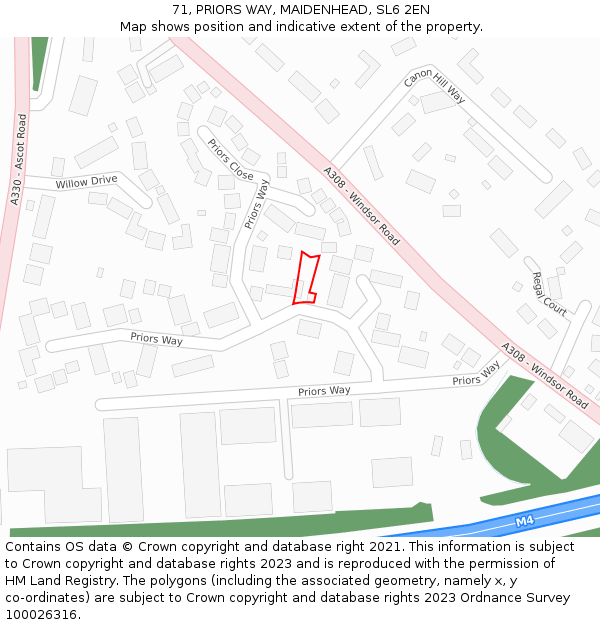 71, PRIORS WAY, MAIDENHEAD, SL6 2EN: Location map and indicative extent of plot