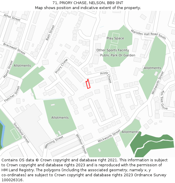 71, PRIORY CHASE, NELSON, BB9 0NT: Location map and indicative extent of plot