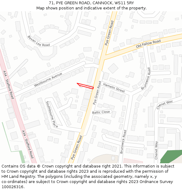 71, PYE GREEN ROAD, CANNOCK, WS11 5RY: Location map and indicative extent of plot