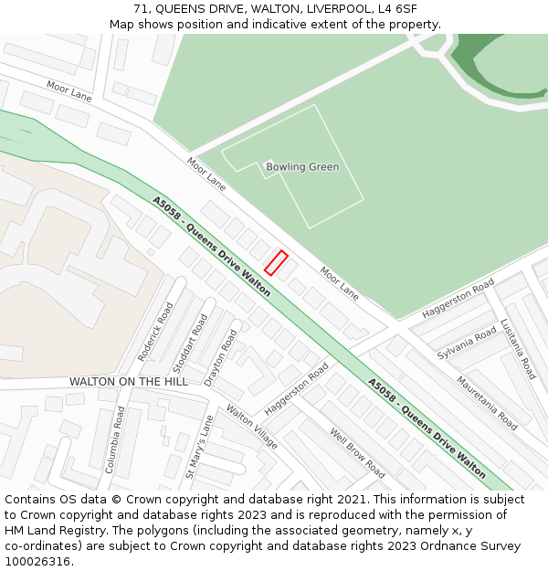 71, QUEENS DRIVE, WALTON, LIVERPOOL, L4 6SF: Location map and indicative extent of plot