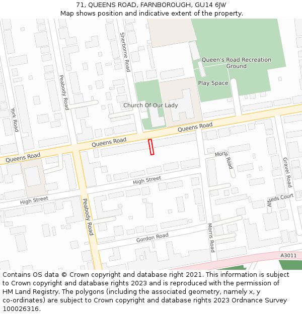 71, QUEENS ROAD, FARNBOROUGH, GU14 6JW: Location map and indicative extent of plot