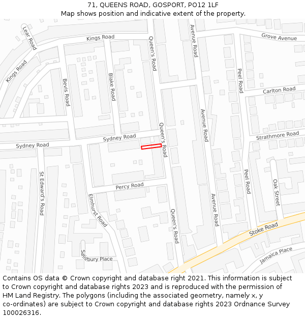 71, QUEENS ROAD, GOSPORT, PO12 1LF: Location map and indicative extent of plot