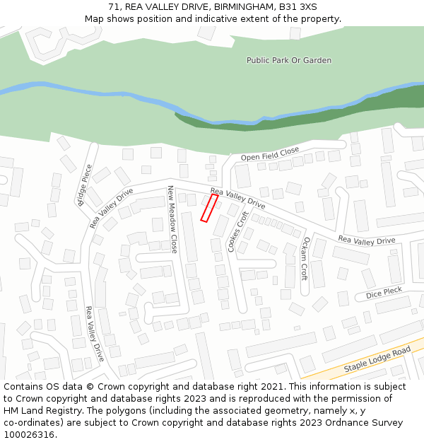 71, REA VALLEY DRIVE, BIRMINGHAM, B31 3XS: Location map and indicative extent of plot
