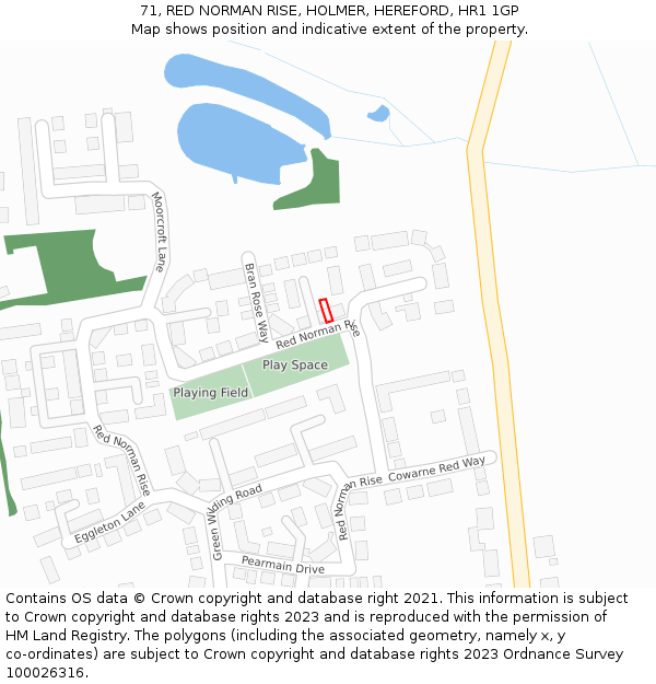 71, RED NORMAN RISE, HOLMER, HEREFORD, HR1 1GP: Location map and indicative extent of plot