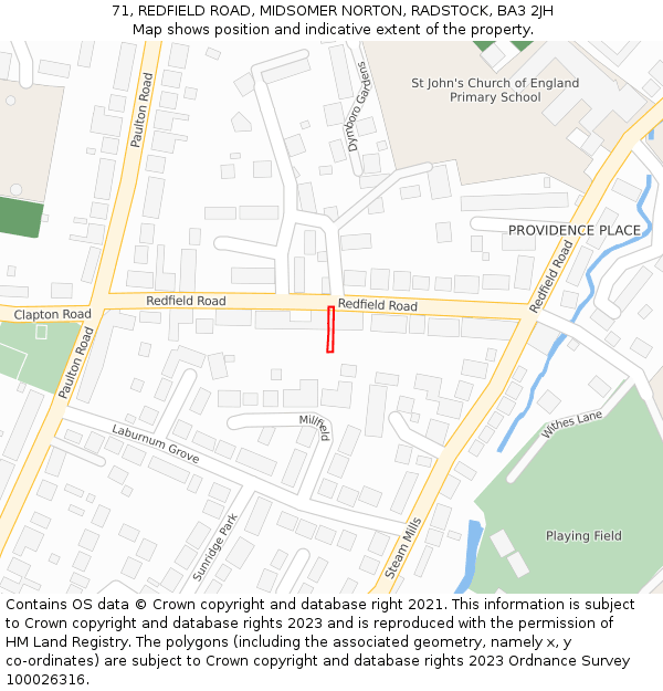71, REDFIELD ROAD, MIDSOMER NORTON, RADSTOCK, BA3 2JH: Location map and indicative extent of plot