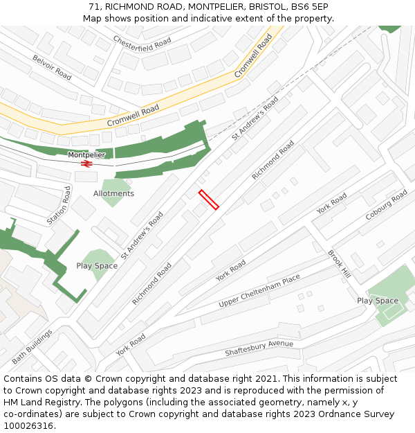 71, RICHMOND ROAD, MONTPELIER, BRISTOL, BS6 5EP: Location map and indicative extent of plot
