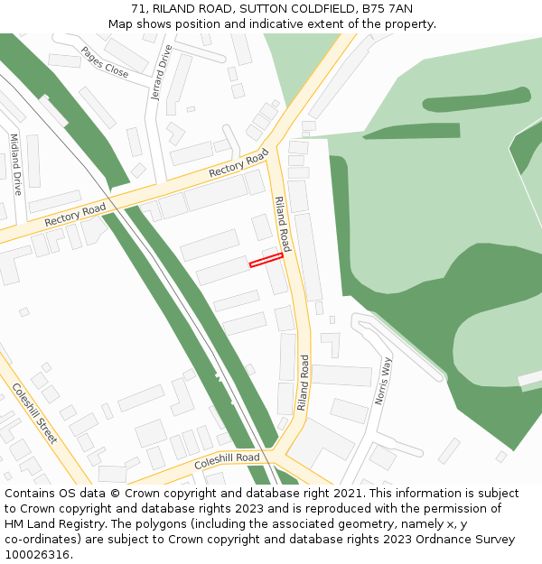 71, RILAND ROAD, SUTTON COLDFIELD, B75 7AN: Location map and indicative extent of plot