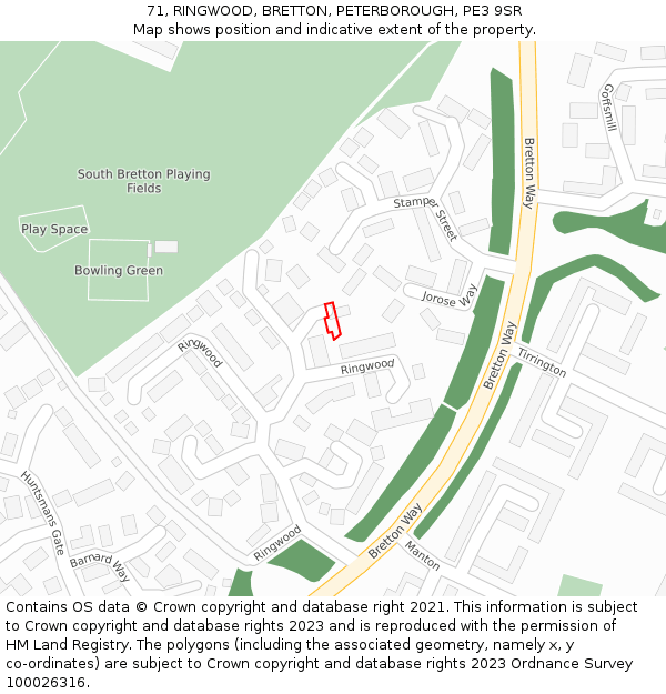 71, RINGWOOD, BRETTON, PETERBOROUGH, PE3 9SR: Location map and indicative extent of plot