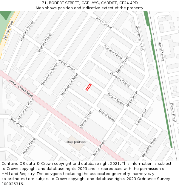 71, ROBERT STREET, CATHAYS, CARDIFF, CF24 4PD: Location map and indicative extent of plot