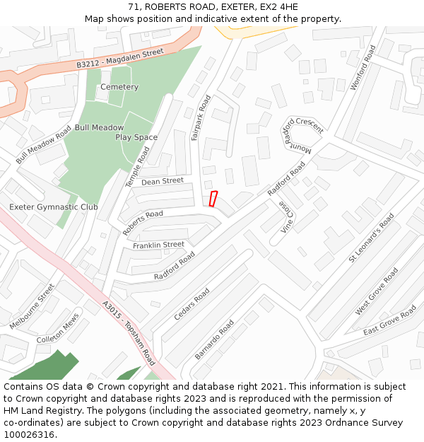 71, ROBERTS ROAD, EXETER, EX2 4HE: Location map and indicative extent of plot