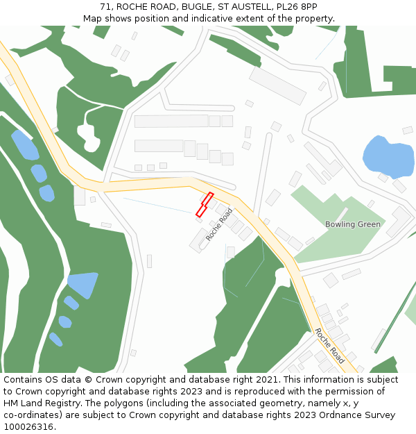 71, ROCHE ROAD, BUGLE, ST AUSTELL, PL26 8PP: Location map and indicative extent of plot