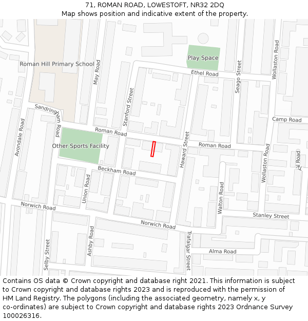 71, ROMAN ROAD, LOWESTOFT, NR32 2DQ: Location map and indicative extent of plot
