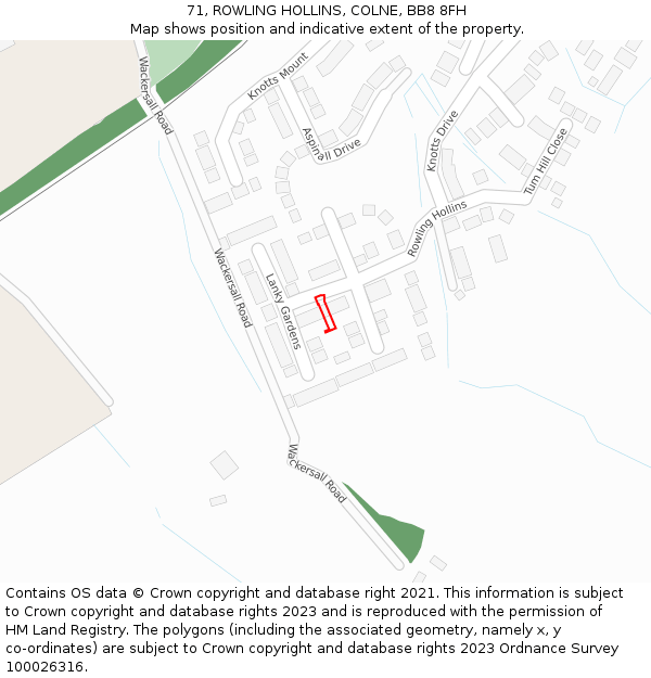 71, ROWLING HOLLINS, COLNE, BB8 8FH: Location map and indicative extent of plot