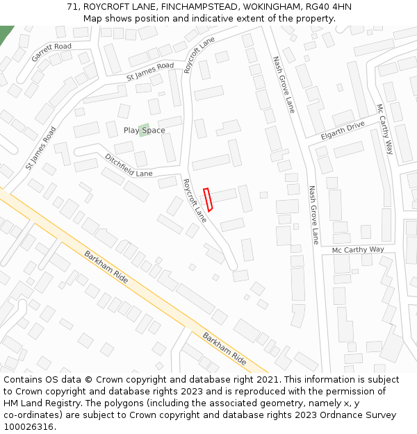 71, ROYCROFT LANE, FINCHAMPSTEAD, WOKINGHAM, RG40 4HN: Location map and indicative extent of plot