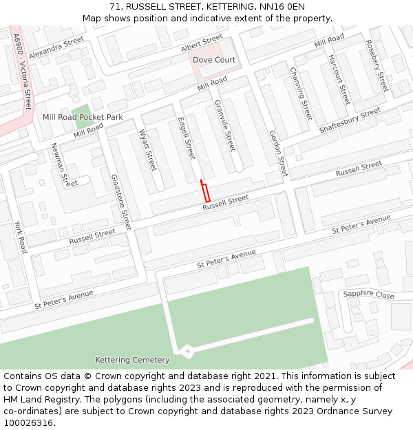 71, RUSSELL STREET, KETTERING, NN16 0EN: Location map and indicative extent of plot