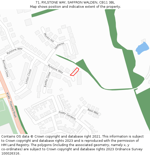 71, RYLSTONE WAY, SAFFRON WALDEN, CB11 3BL: Location map and indicative extent of plot