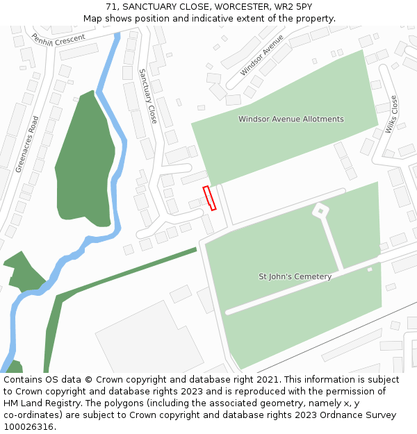 71, SANCTUARY CLOSE, WORCESTER, WR2 5PY: Location map and indicative extent of plot