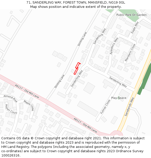 71, SANDERLING WAY, FOREST TOWN, MANSFIELD, NG19 0GL: Location map and indicative extent of plot