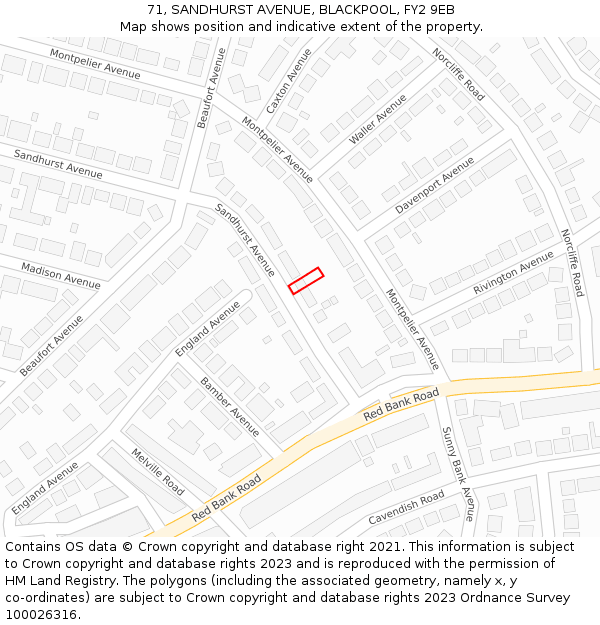 71, SANDHURST AVENUE, BLACKPOOL, FY2 9EB: Location map and indicative extent of plot