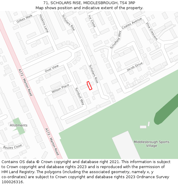 71, SCHOLARS RISE, MIDDLESBROUGH, TS4 3RP: Location map and indicative extent of plot